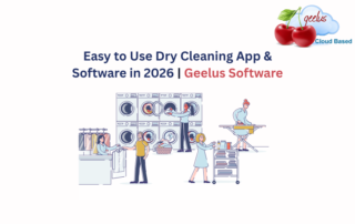 Title Page showing workers gathered in laundromat, utilising Dry Cleaning App & Software by Geelus in 2026