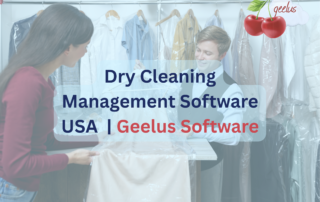 Dry Cleaning Management Software USA – customer receiving freshly cleaned garments at a dry cleaning shop using Geelus software for business management and order tracking.