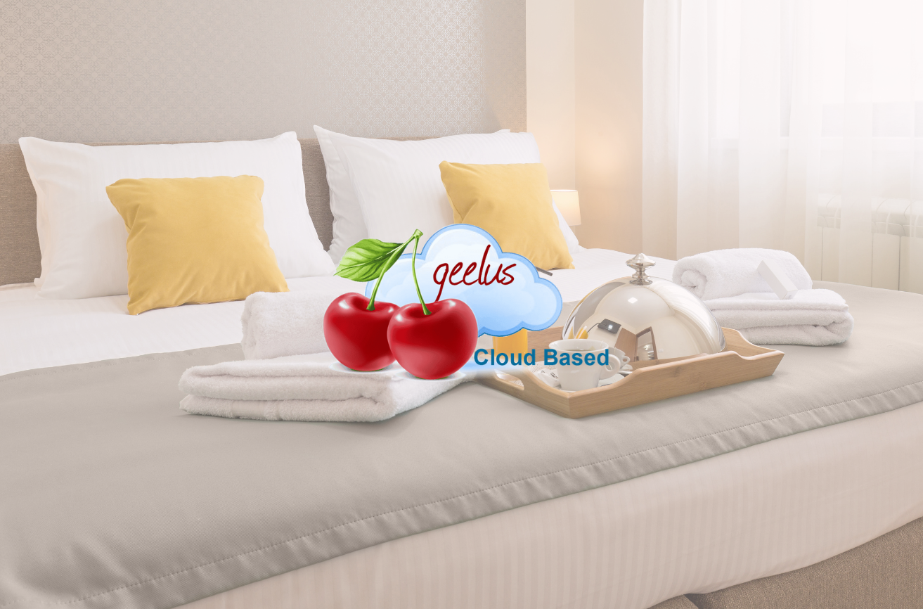 Geelus cloud-based logo with cherries over a faded American flag background, alongside official seals of the United Kingdom, City of Sydney Australia, and the United States, representing international presence.