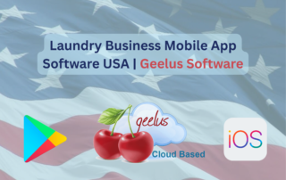 Laundry Business Mobile App Software USA by Geelus featuring Android and iOS apps with cloud-based laundry management for business owners.