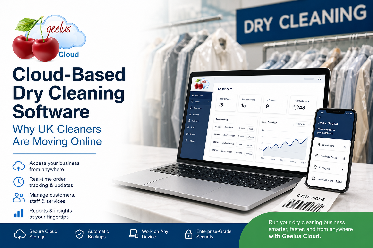 Cloud-based dry cleaning software for UK cleaners using Geelus Cloud